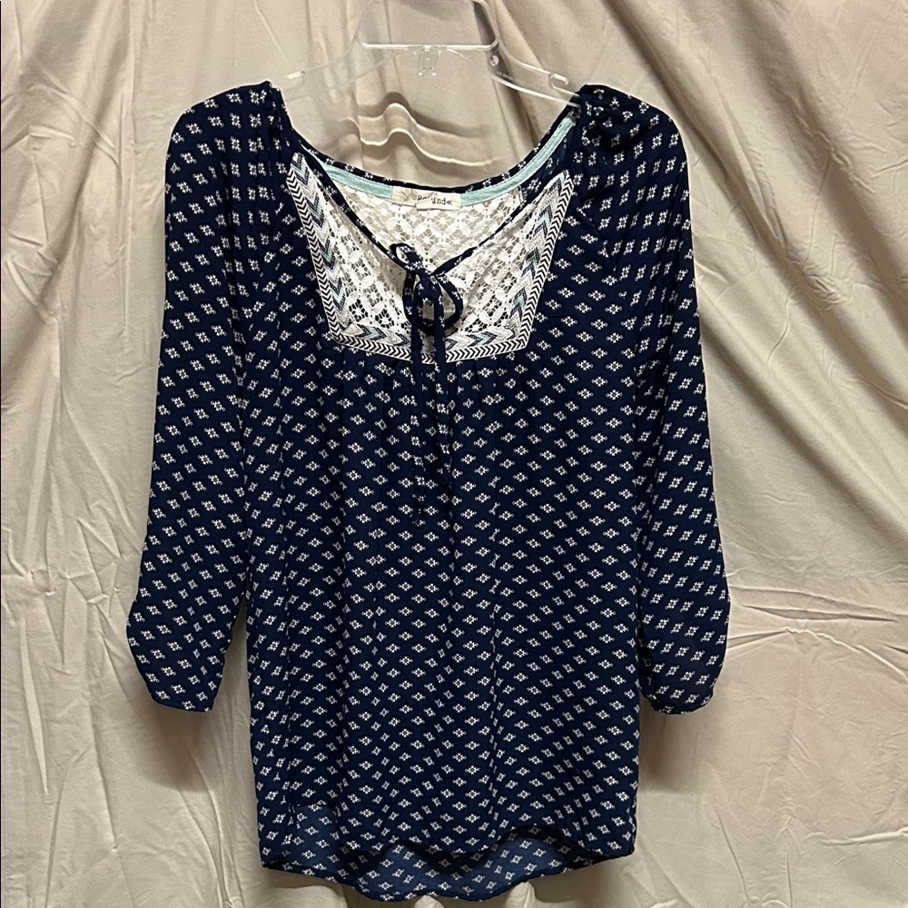 Rewind Navy Blue Geometric Blouse